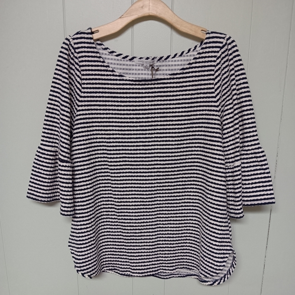 NWT WOMENS GREEN ENVELOPE BELL SLEEVE STRIPED TOP WOMENS PLUS SZ 1X BLUE WHITE